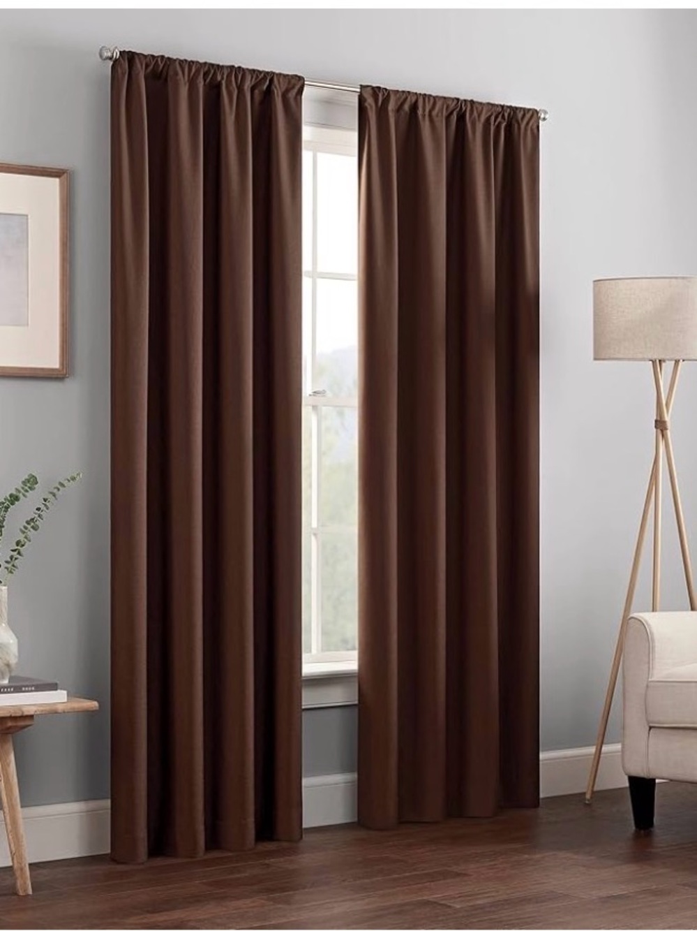 4 - Eclipse Solid Brown Rod Pocket Curtain Panel 2” pocket for rod (1” rod)